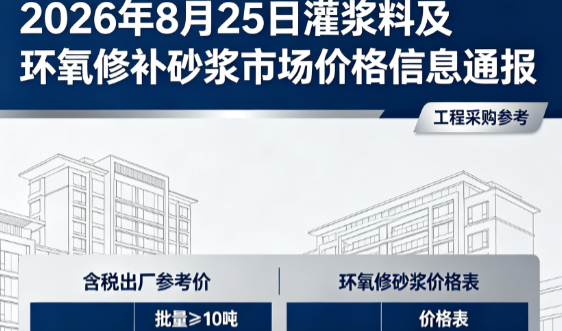 永定2026年8月25日灌浆料及环氧修补砂浆市场价格信息通报